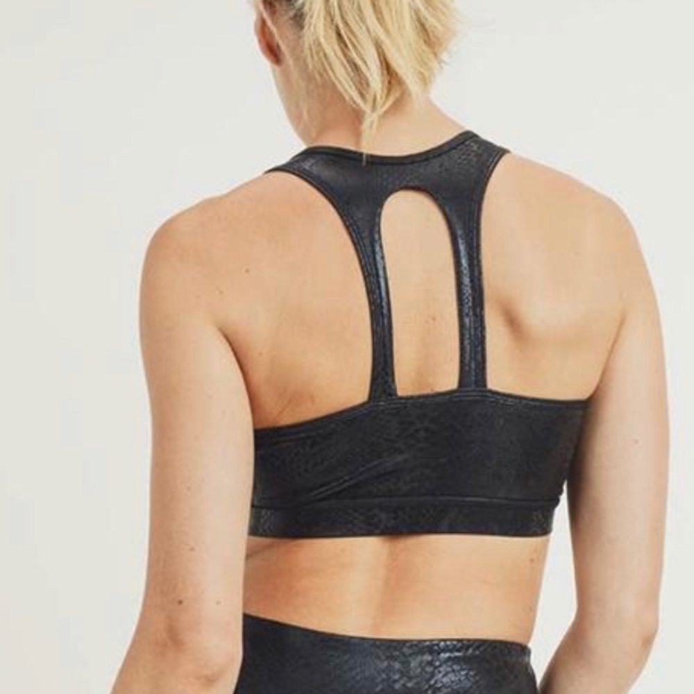 Mono B black snakeskin sports bra